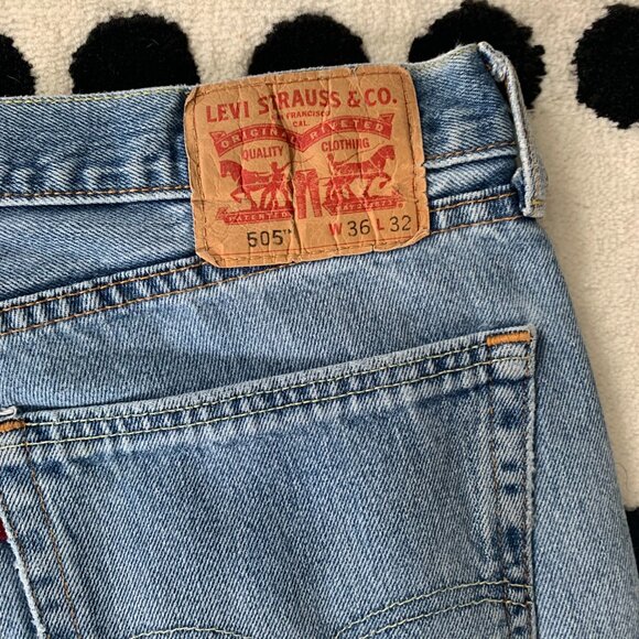 Levi's 505 Regular Fit Distressed Light Wash Denim Straight Leg Jeans - Picture 6 of 15